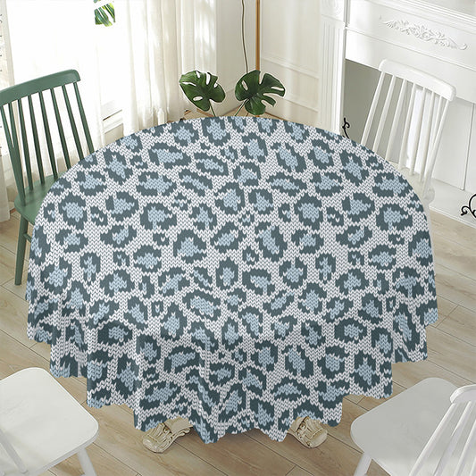 Snow Leopard Knitted Pattern Print Waterproof Round Tablecloth