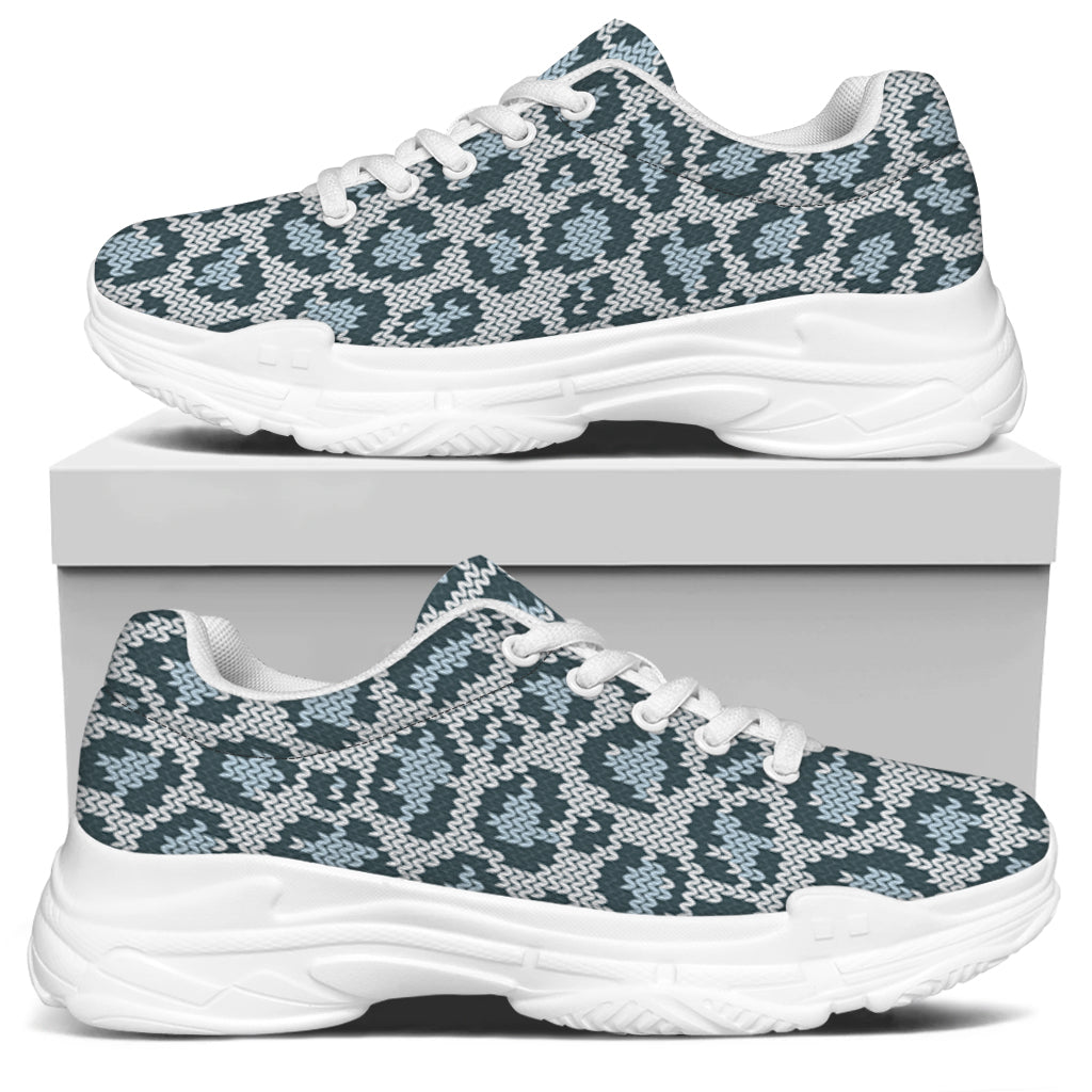 Snow Leopard Knitted Pattern Print White Chunky Shoes