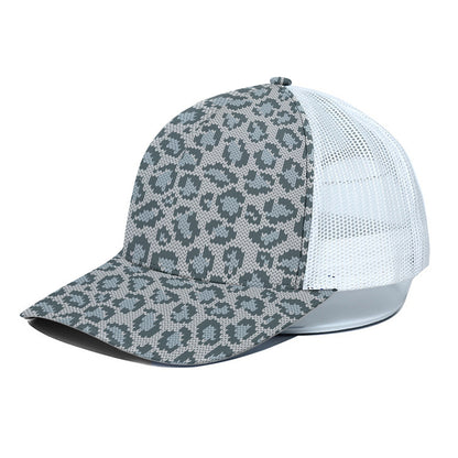 Snow Leopard Knitted Pattern Print White Mesh Trucker Cap