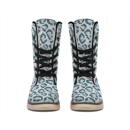 Snow Leopard Knitted Pattern Print Winter Boots