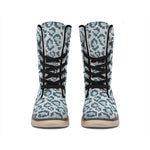 Snow Leopard Knitted Pattern Print Winter Boots