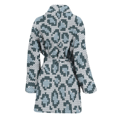 Snow Leopard Knitted Pattern Print Women's Bathrobe