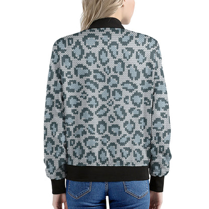 Snow Leopard Knitted Pattern Print Women's Bomber Jacket