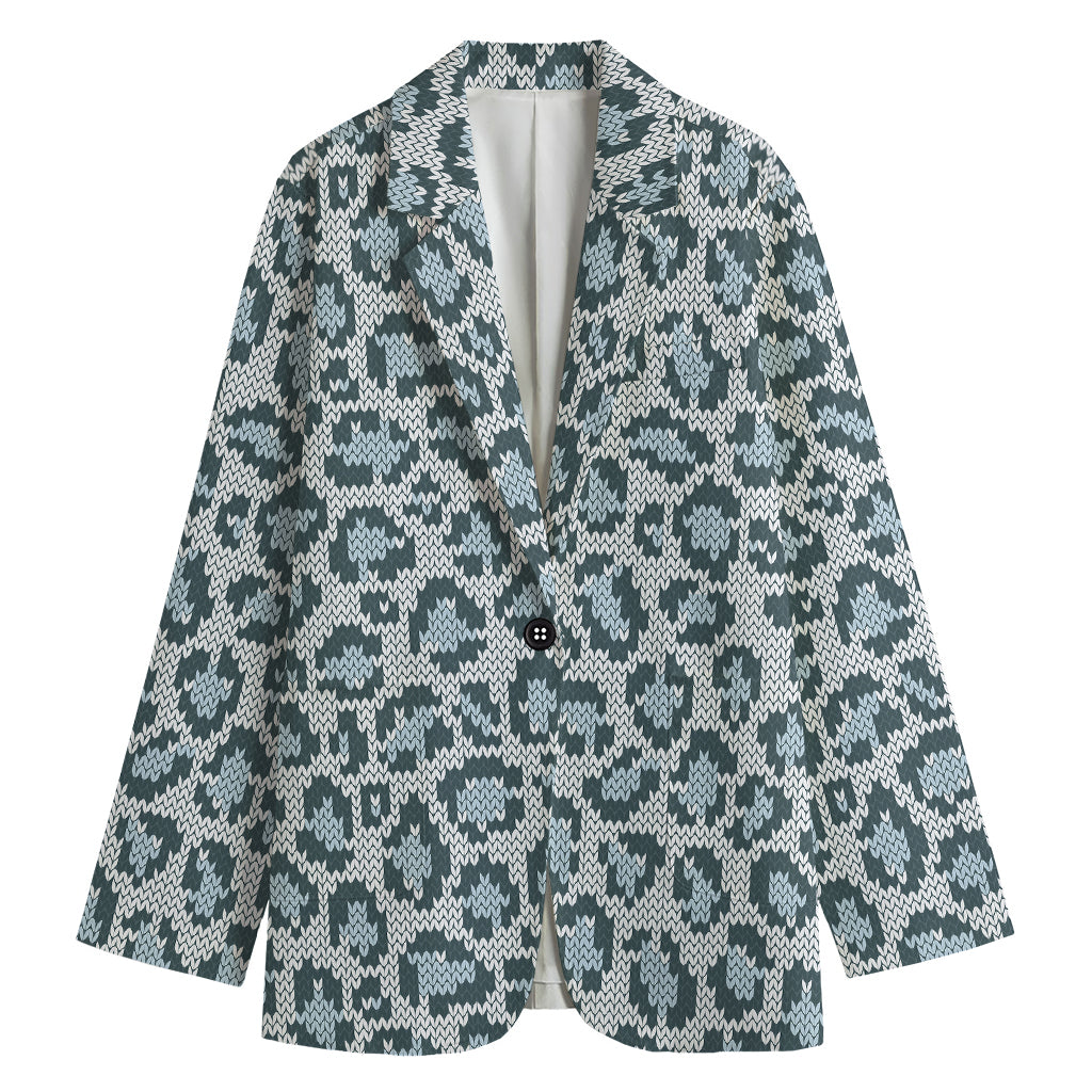 Snow Leopard Knitted Pattern Print Women's Cotton Blazer