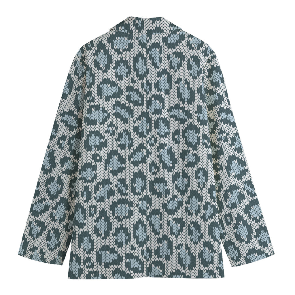 Snow Leopard Knitted Pattern Print Women's Cotton Blazer