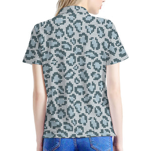 Snow Leopard Knitted Pattern Print Women's Polo Shirt