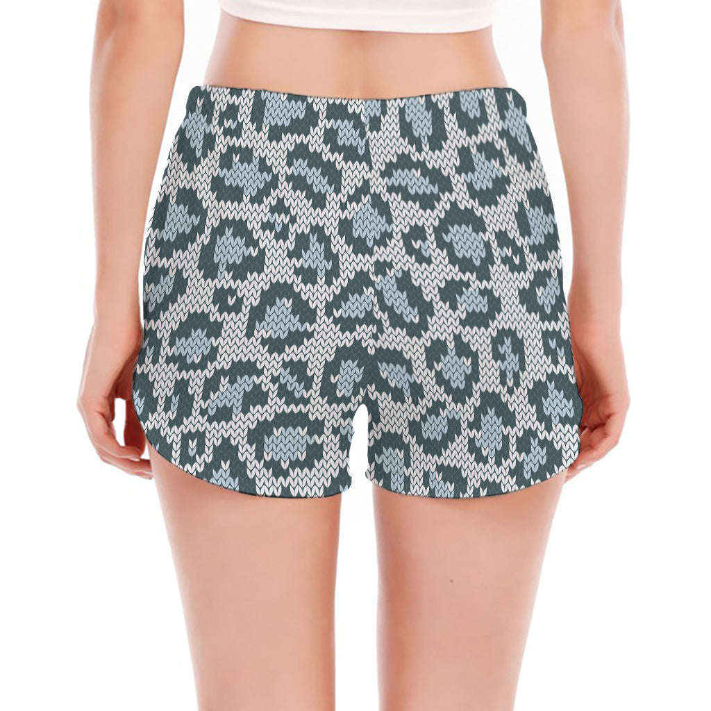 Snow Leopard Knitted Pattern Print Women's Split Running Shorts