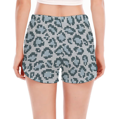 Snow Leopard Knitted Pattern Print Women's Split Running Shorts