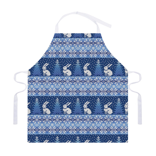 Snow Rabbit Knitted Pattern Print Adjustable Apron