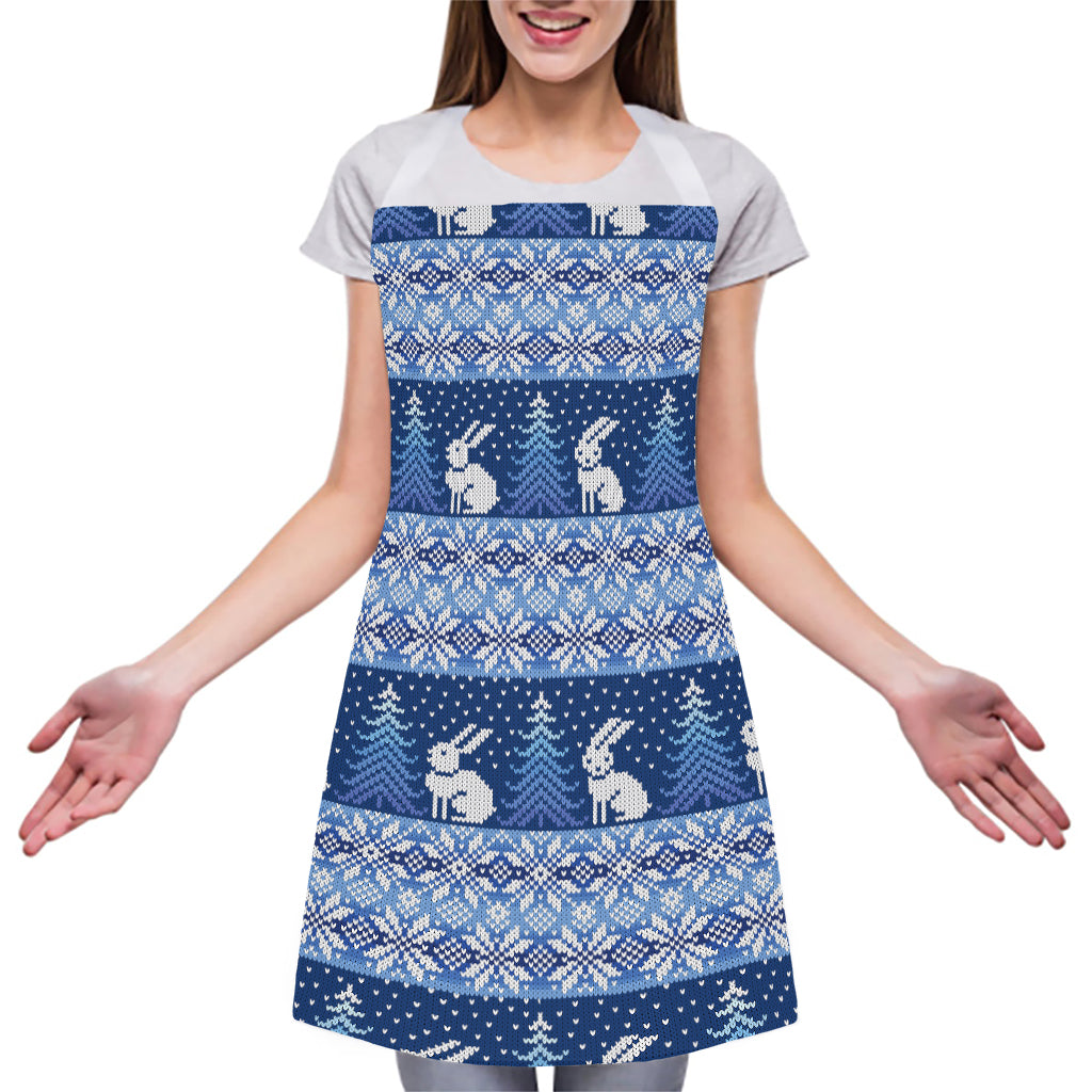 Snow Rabbit Knitted Pattern Print Adjustable Apron