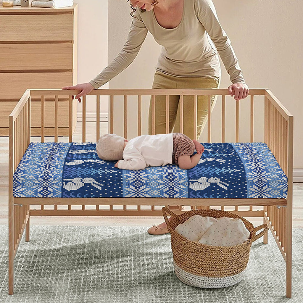 Snow Rabbit Knitted Pattern Print Baby Crib Sheet