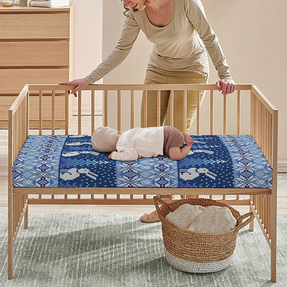 Snow Rabbit Knitted Pattern Print Baby Crib Sheet