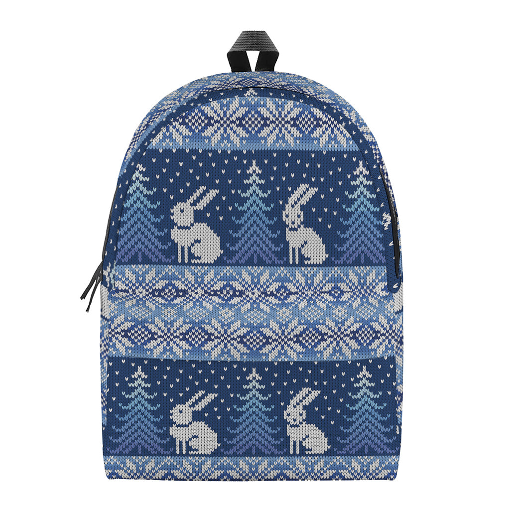 Snow Rabbit Knitted Pattern Print Backpack