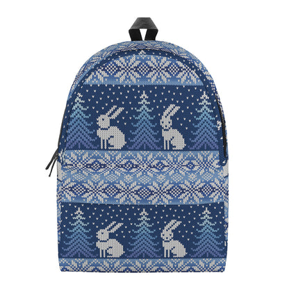 Snow Rabbit Knitted Pattern Print Backpack