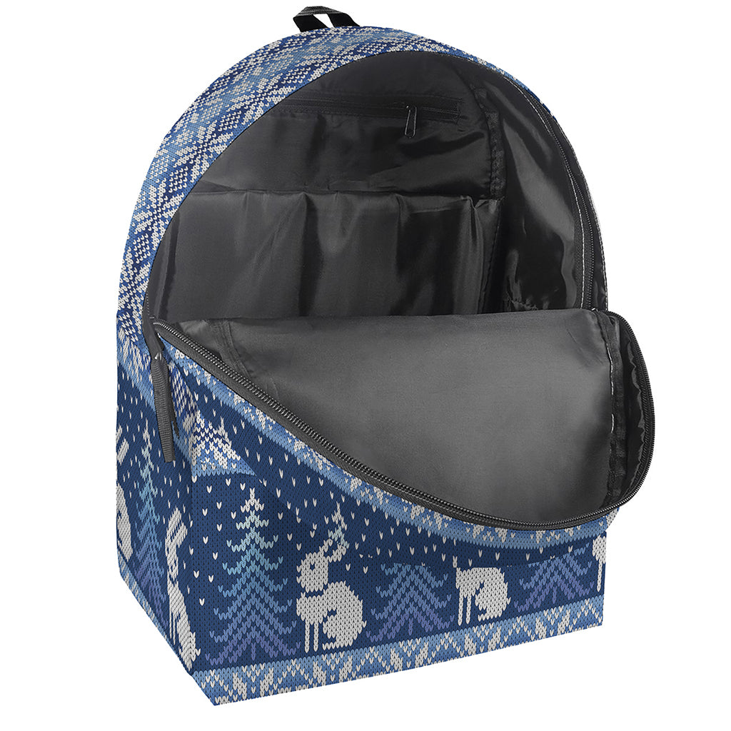 Snow Rabbit Knitted Pattern Print Backpack