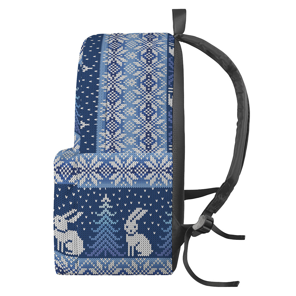 Snow Rabbit Knitted Pattern Print Backpack