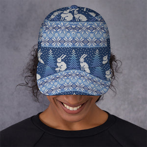 Snow Rabbit Knitted Pattern Print Baseball Cap