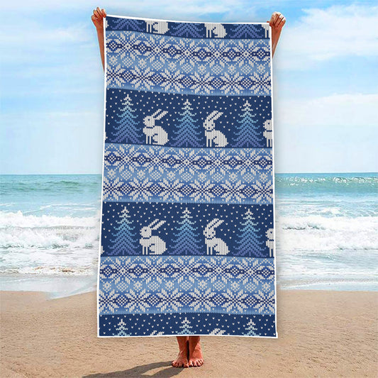 Snow Rabbit Knitted Pattern Print Beach Towel