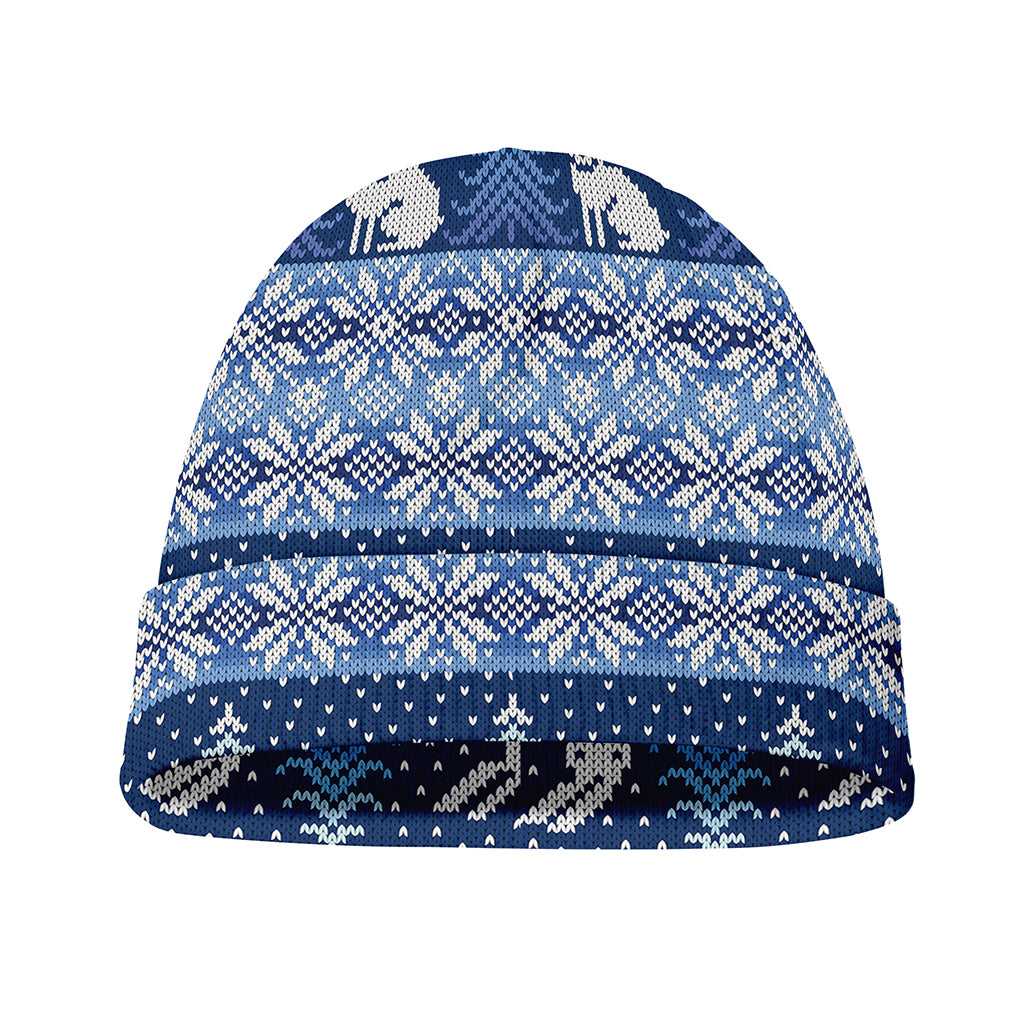 Snow Rabbit Knitted Pattern Print Beanie
