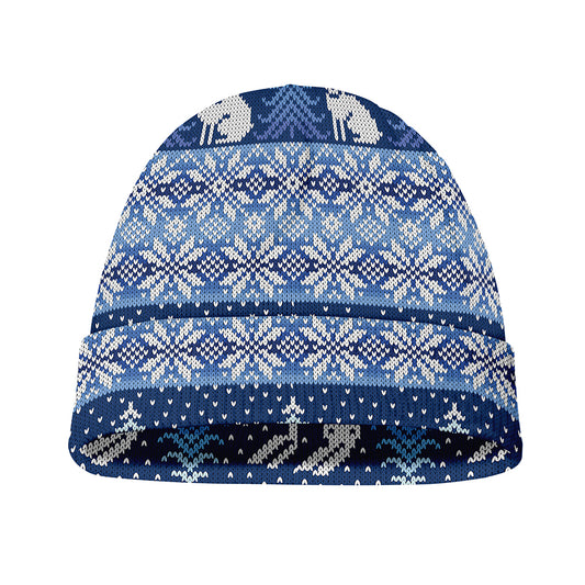 Snow Rabbit Knitted Pattern Print Beanie
