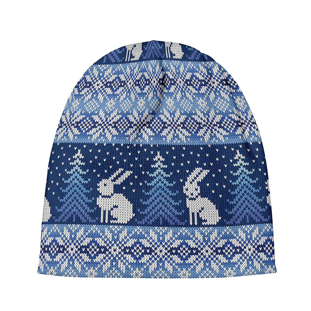 Snow Rabbit Knitted Pattern Print Beanie