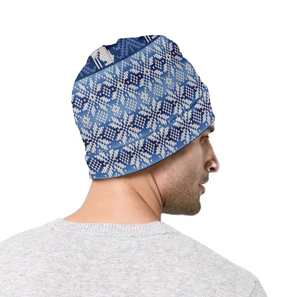 Snow Rabbit Knitted Pattern Print Beanie