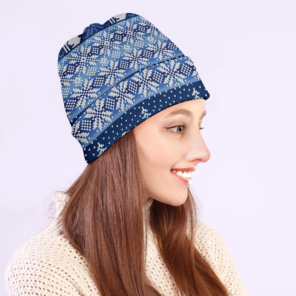 Snow Rabbit Knitted Pattern Print Beanie