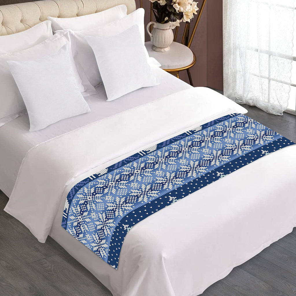 Snow Rabbit Knitted Pattern Print Bed Runner