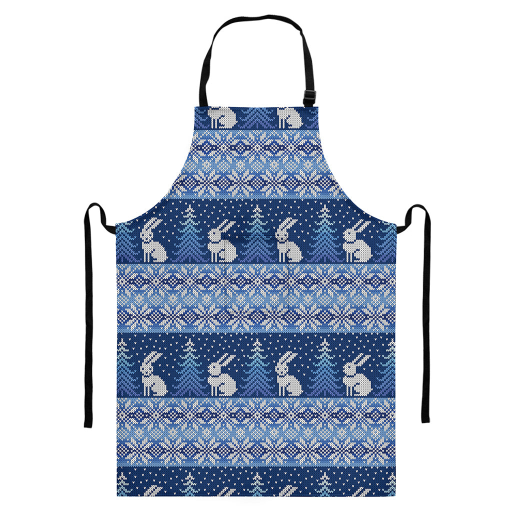 Snow Rabbit Knitted Pattern Print Bib Apron With Pocket