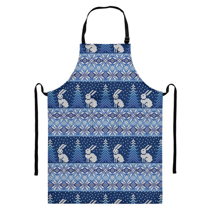 Snow Rabbit Knitted Pattern Print Bib Apron With Pocket