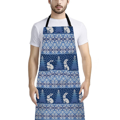 Snow Rabbit Knitted Pattern Print Bib Apron With Pocket