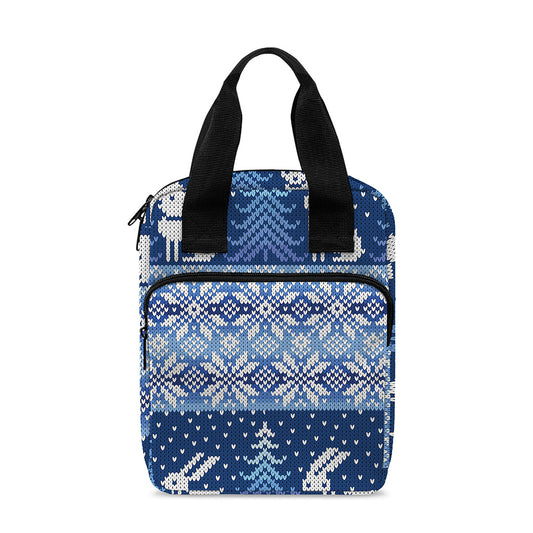 Snow Rabbit Knitted Pattern Print Bible Tote Bag