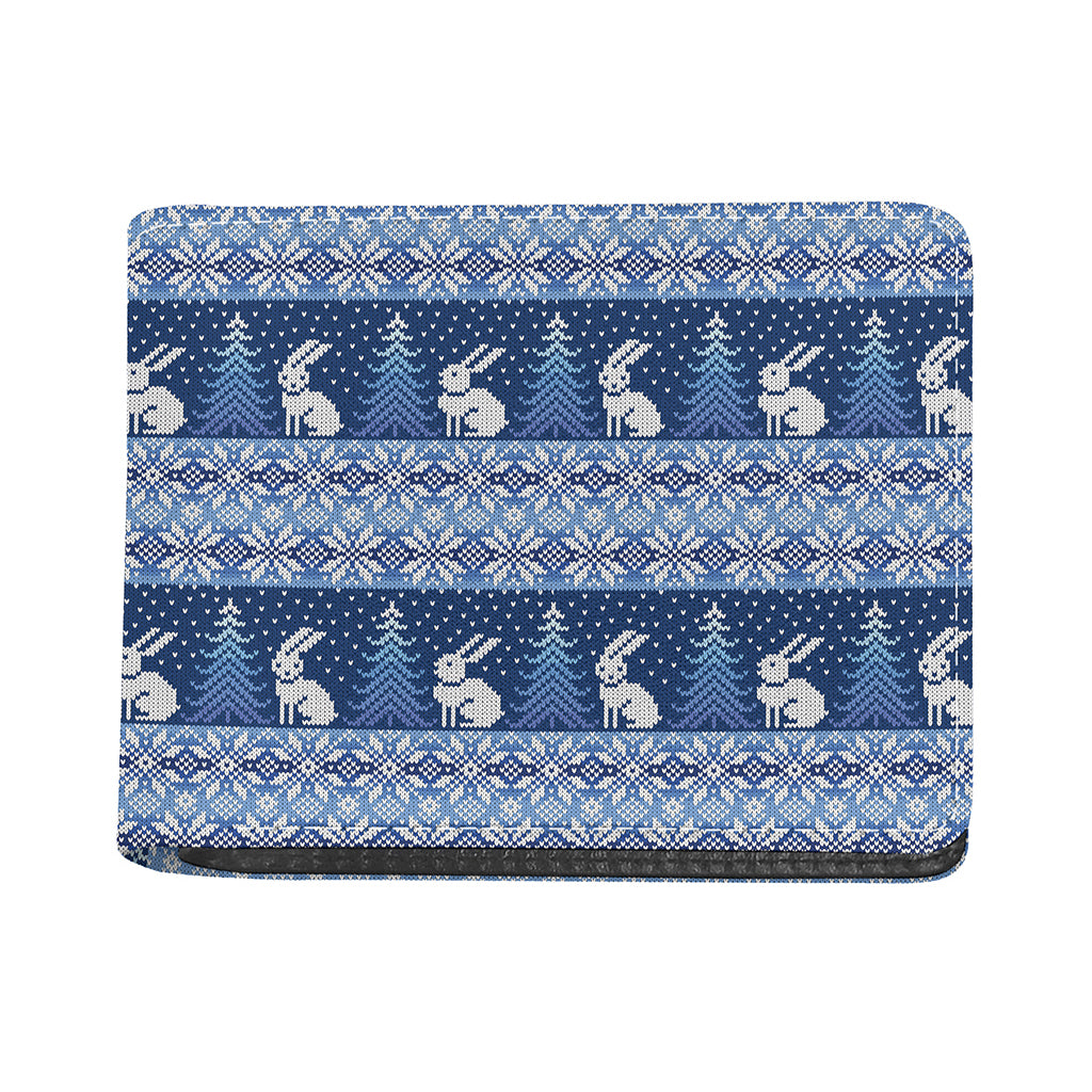 Snow Rabbit Knitted Pattern Print Bifold Wallet