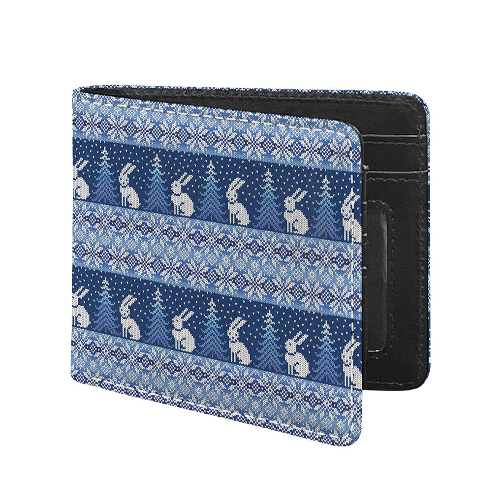 Snow Rabbit Knitted Pattern Print Bifold Wallet