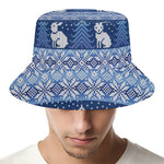 Snow Rabbit Knitted Pattern Print Bucket Hat