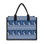 Snow Rabbit Knitted Pattern Print Canvas Tote Bag