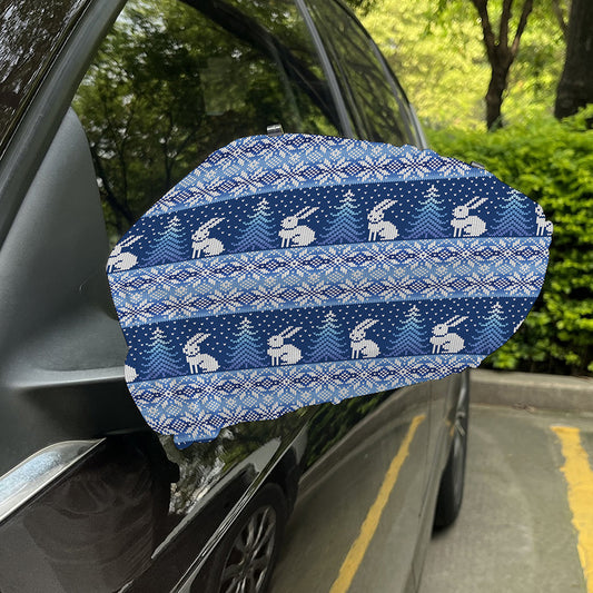 Snow Rabbit Knitted Pattern Print Car Side Mirror Covers