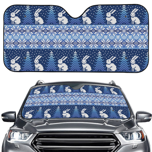Snow Rabbit Knitted Pattern Print Car Windshield Sun Shade
