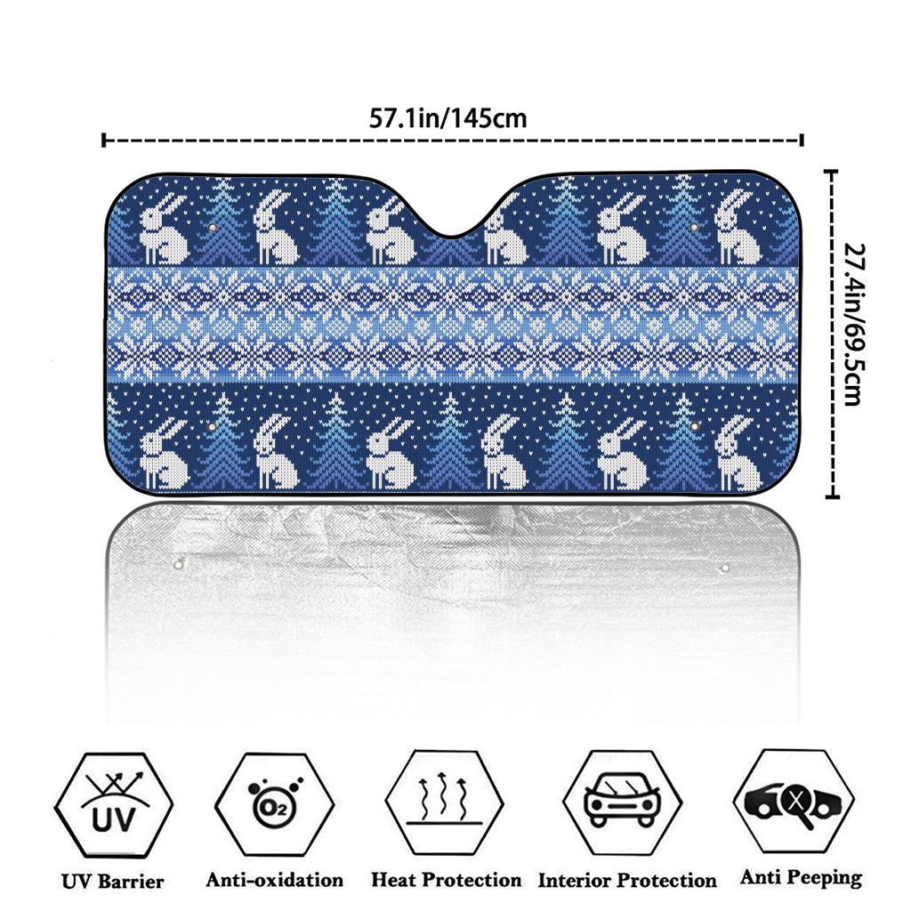 Snow Rabbit Knitted Pattern Print Car Windshield Sun Shade