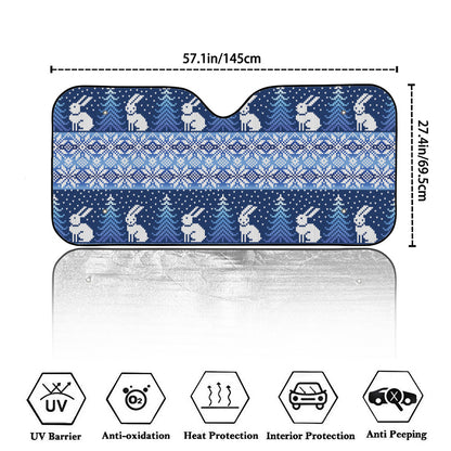 Snow Rabbit Knitted Pattern Print Car Windshield Sun Shade