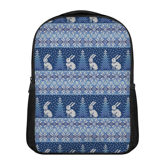 Snow Rabbit Knitted Pattern Print Casual Backpack