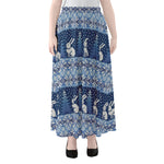 Snow Rabbit Knitted Pattern Print Chiffon Maxi Skirt
