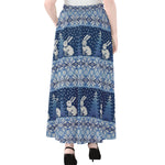 Snow Rabbit Knitted Pattern Print Chiffon Maxi Skirt