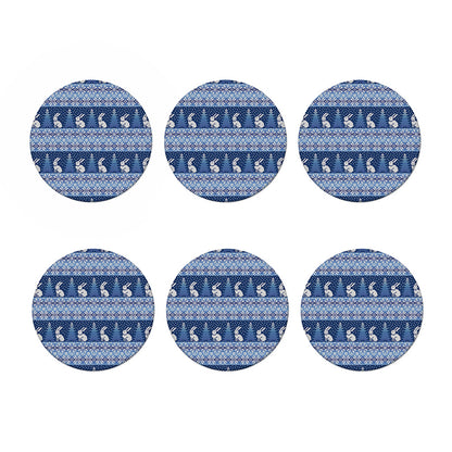 Snow Rabbit Knitted Pattern Print Coaster Set