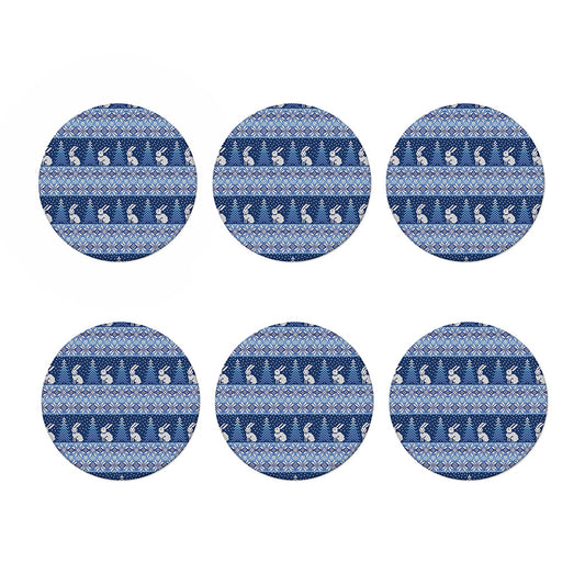 Snow Rabbit Knitted Pattern Print Coaster Set