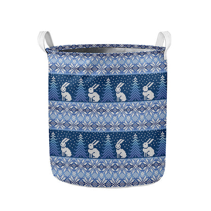 Snow Rabbit Knitted Pattern Print Collapsible Laundry Basket