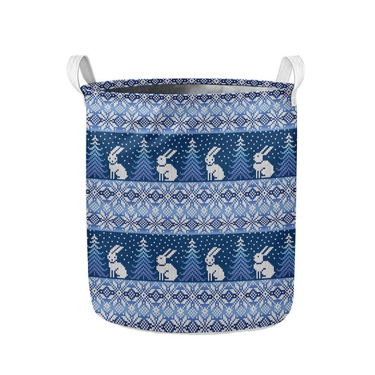 Snow Rabbit Knitted Pattern Print Collapsible Laundry Basket