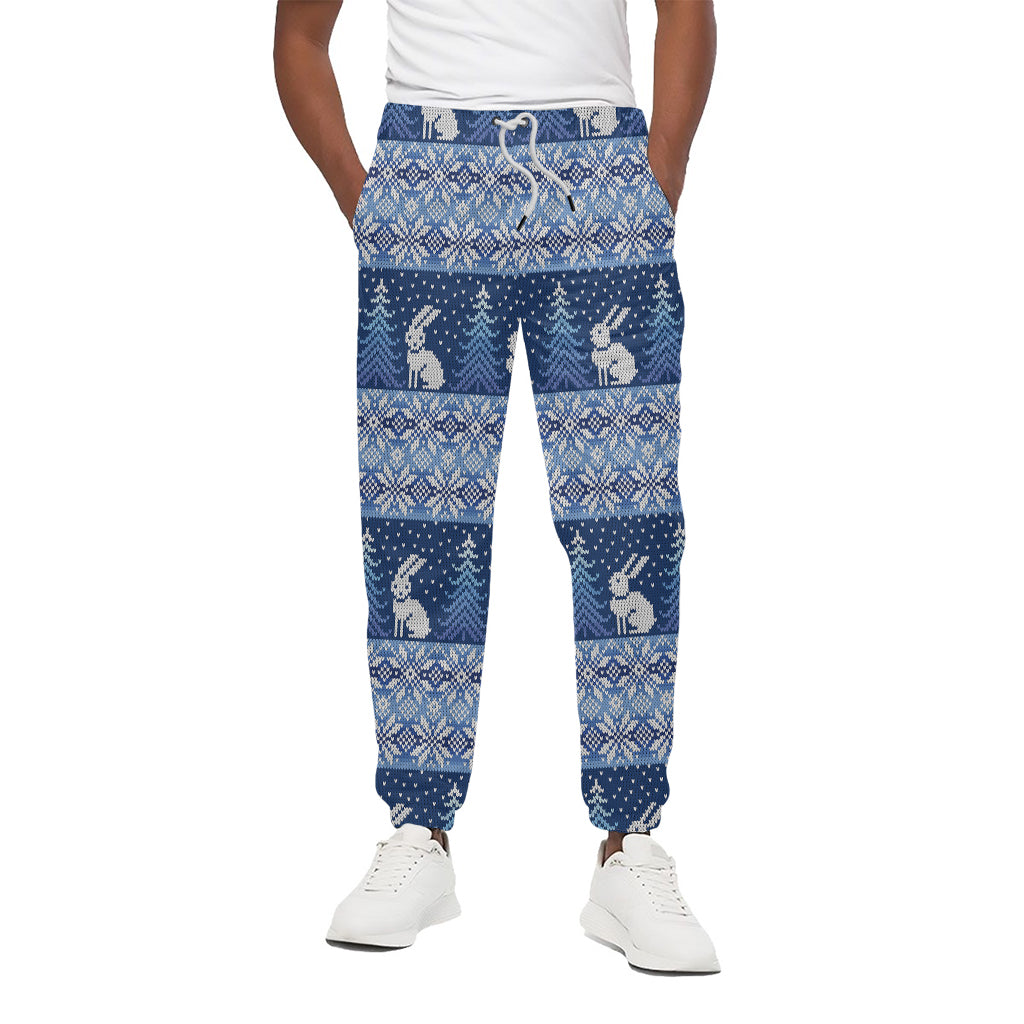 Snow Rabbit Knitted Pattern Print Cotton Pants