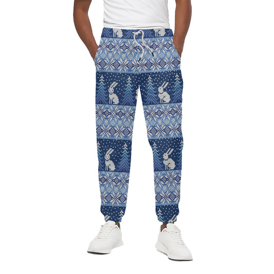Snow Rabbit Knitted Pattern Print Cotton Pants
