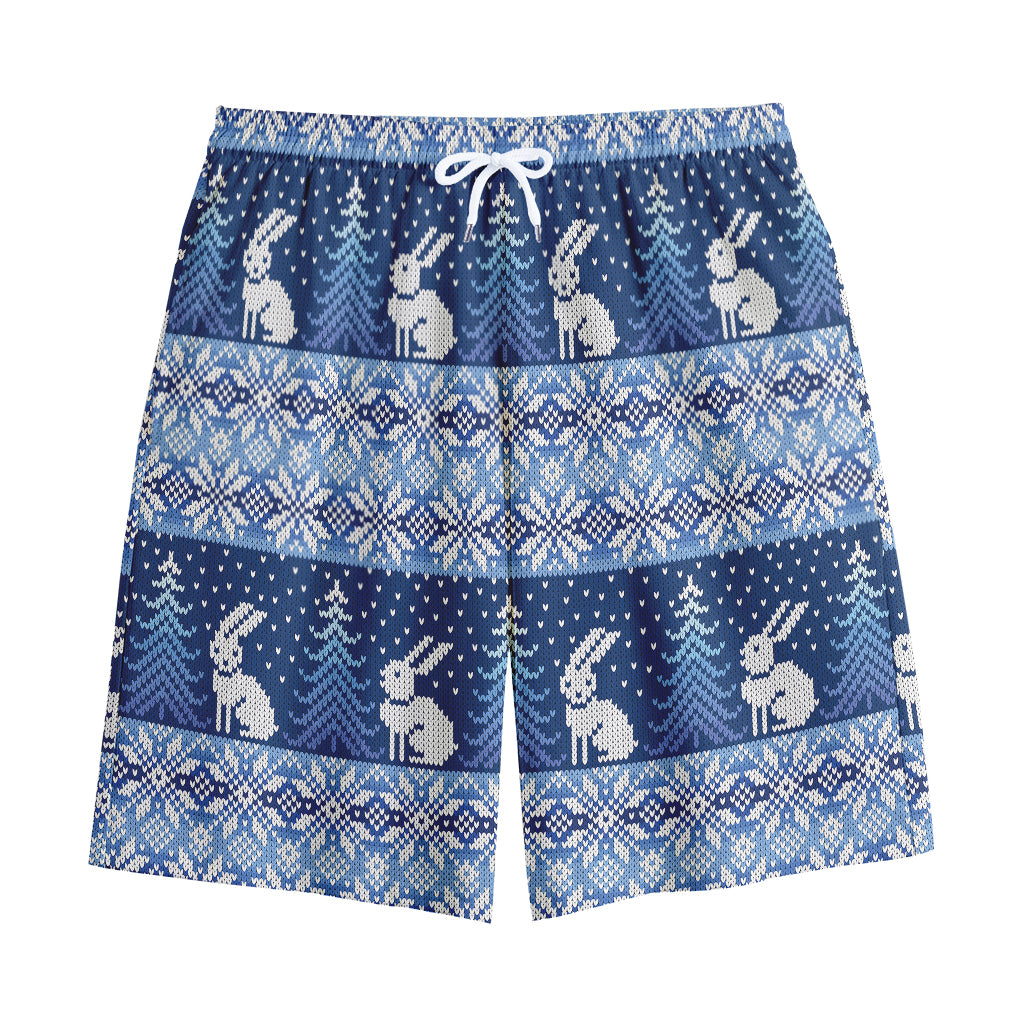Snow Rabbit Knitted Pattern Print Cotton Shorts